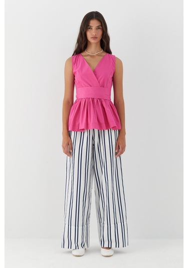 Kuşak Bağlamalı Kolsuz Bluz Fuşya FUŞYA