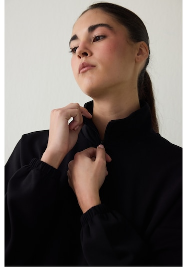 Penti Siyah Silky Feel Dik Yaka Crop Sweatshirt