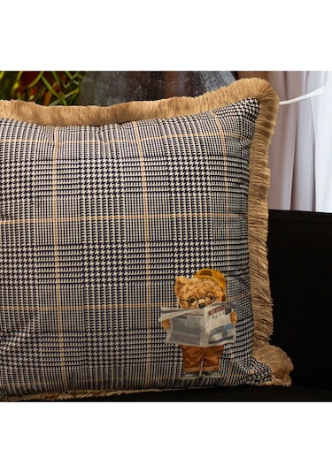 Gazeteci Teddy 3 Kadife Yastık/kırlent Dolgu Boncuk Elyaf, Ulusl. Yıkama Ve Solmama Sertifikası Çok Renkli