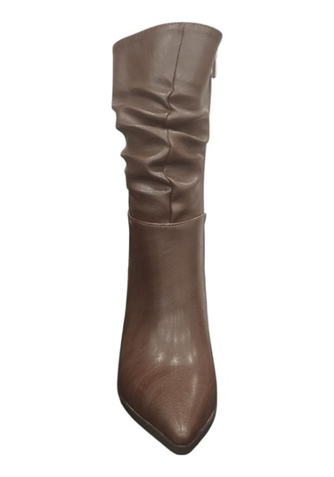 Ventes 9652010z Yandan Fermuarlı 8 Cm İnce Topuk Sivri Burun Günlük Şık Kadın Bot Kahve