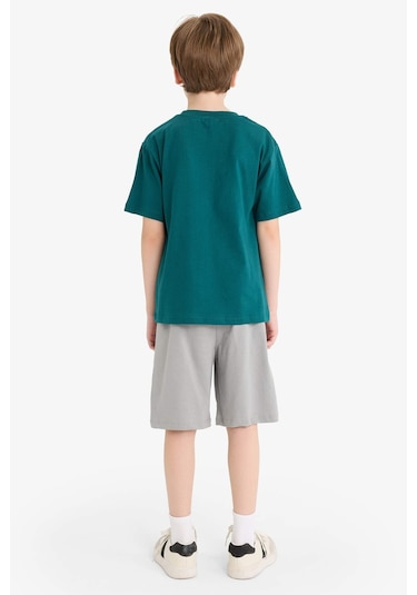 DeFacto Erkek Çocuk 2'li Takım Baskılı Kısa Kollu Tişört Beli Lastikli Şort F1227A825HSGN146