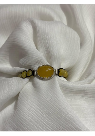 İlknur Doğal Taş Evi Gümüş Çerçeveli Kehribar Bileklik