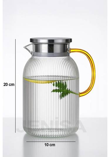 1500 Ml Borosilikat Cam Çizgili Sürahi Süzgeçli Metal Kapaklı, Isıya Dayanıklı Şık Tasarım