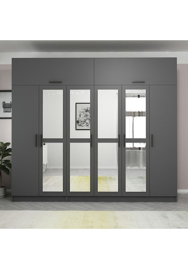 Minar Kale 6 Kapaklı 4 Aynalı 2 Ç Dolap Ve Yüklük Antrasit 255cm