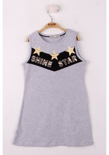 Toontoy Kız Çocuk Yıldız Varaklı Elbise Gri Melanj