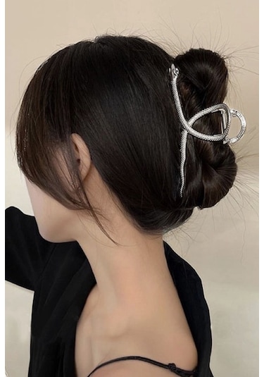 Gümüş Renk Metal Yılan Model 11 Cm Lüks Mandal Saç Tokası Gümüş