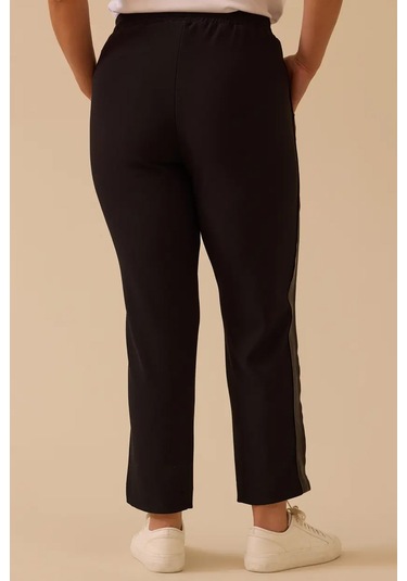 Kadın Büyük Beden Fitilli Bilek Boy Pantolon - Siyah 4358748