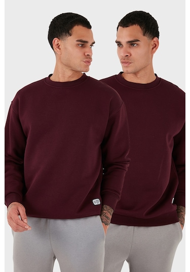 Buratti Regular Fit Bisiklet Yaka Şardonlu 2'Li Paket Erkek Sweat 5905255S2 Vişne-Vişne