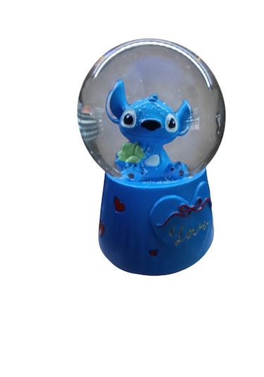 Stitch Müzikli Işıklı Püskürtmeli -10cm-8cm -mavi Renk Kar Küre