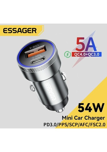 Essager 54w Hızlı Pd Araç Şarjı Type-c Ve Usb Çift Girişli Hızlı