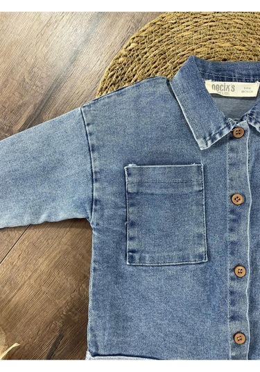 Çift Cep Kot Gömlek Düğme Detaylı Likralı Pantolon Mevsimlik Erkek Bebek Takım Kahverengi