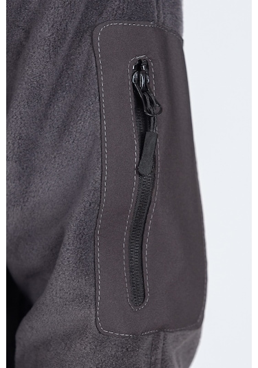 Vatan Tekstil Slim Fit Erkek Tam Fermuarlı Dik Yaka 4 Cepli Polar Softshell Garnili Gri