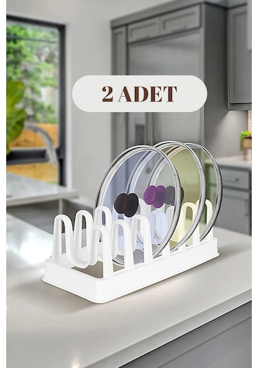 Rotanev 2 Adet 6 Bölmeli Tencere Kapağı Organizeri - Dolap İçi Düzenleyici Kapak Düzenleyicisi Beyaz