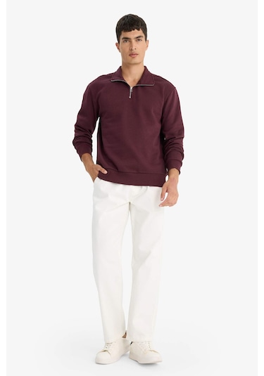 Defacto Regular Fit Dik Yaka Yarım Fermuarlı Basic Düz Sweatshirt X7405az25aubr150 Bordo Defacto Regular Fit Dik Yaka Yarım Fermuarlı Basic Düz Sweatshirt X7405az25aubr150 Bordo