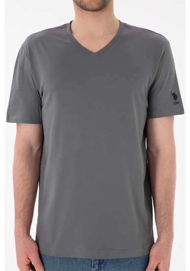 U.S. Polo Assn. Erkek Regular Fit  V Yaka Gri Basic Tişört 50305858-VR024