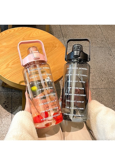 Gybl4503 2000ml Samanlı Büyük Kapasiteli Açık Hava Sporları Su Şişesi, Özellik: Yeşil+çıkartmalar Diğer