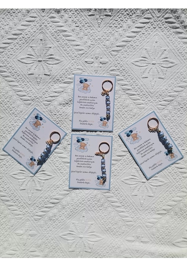 48 Adet İsme Özel Tasarım Mavi Anahtarlık Hastane Yeni Doğan 40 Mevlidi Dağıtmalık Hediyelik