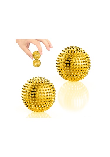 Youtek Magnetik Masaj Topları, Kas Geliştirme Ve Rahatlama İçin, Parmak Ve Ayak Tabanı Masajı, 3.2 Cm, Altın Renkli, 2 Adet Seti Altın