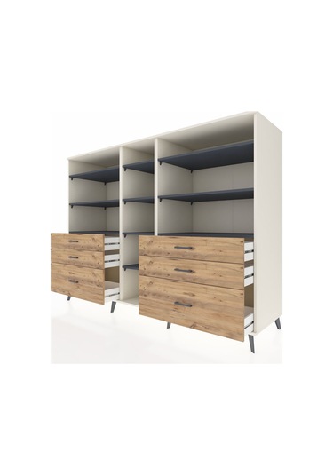 Kronos Dolap 10 Raflı 6 Çekmeceli 220x59x163 Aytaşı-antrasit/çam Aytaşı-antrasit/çam