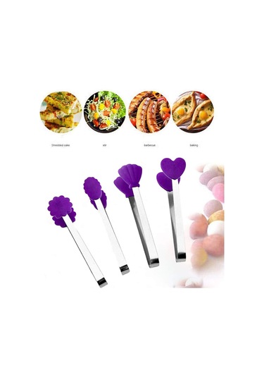 Mutfak Maşaları, Gıda Ambalajları Ve Little Love Buz Maşaları İçin Kaymaz Silikon Saplı 4'lü Mini Paslanmaz Çelik Buz Maşası Seti.