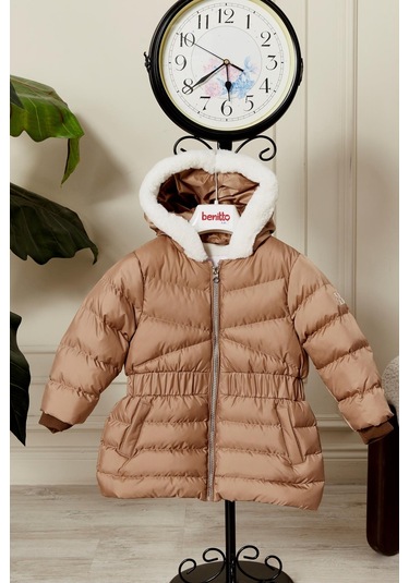 Benitto Kids Kız Bebek Kapüşonlu Kışlık Mont 51333 Kahve