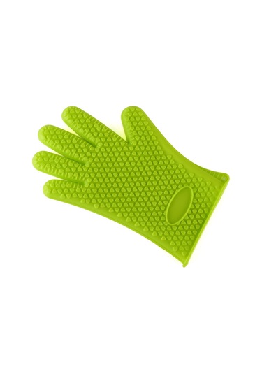 Yuntech01 Yeşil Kalp Desenli Beş Parmaklı Silikon Eldiven - Fırın/mikrodalga Kullanıma Uygun - Kayma Engellli Isıya Dayanıklı Ev Gereci