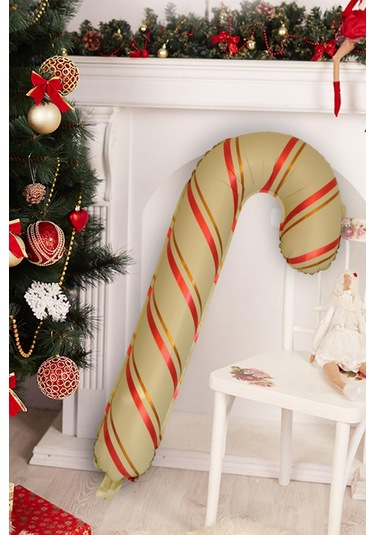 Yılbaşı Süsü Krem Baston Şeker Folyo Balon 40-83 Cm 1