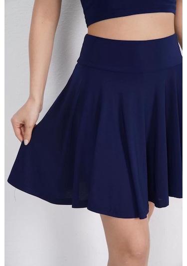 Sendy Kumaş Bisiklet Yaka Crop Şortlu Etek İkili Takım - Lacivert Lacivert