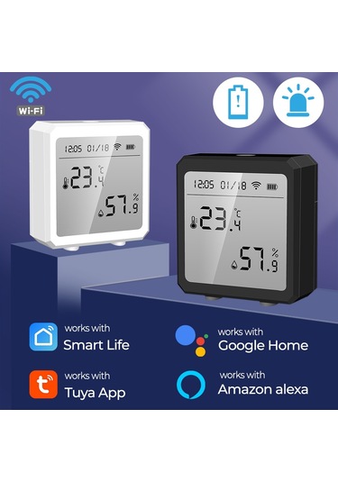 Wifi Sıcaklık Ve Nem Ölçer Sensör Ekipmanı Akıllı Ev Graffiti App Sıcaklık Ve Nem Sensörü Siyah