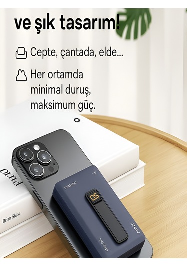 5000mah 20w Hızlı Şarj Kablosuz Magsafe Powerbank Type-c Kablolu/girişli Standlı - Siyah Siyah