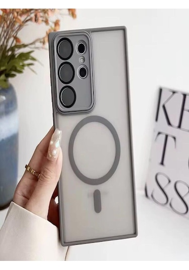 Samsung Galaxy S25 Ultra Uyumlu Magsafe Lens Korumalı Kılıf Gri