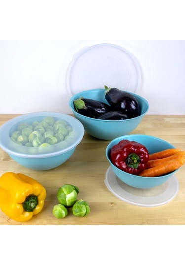 Ceronni Lunar Kapaklı Kase 3lü Set 3lt 2lt 1lt Turkuaz Turkuaz