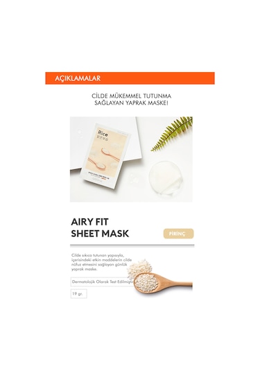 Missha Airy Fit Sheet Mask Rice Pirinç Özlü Aydınlatıcı ve Nemlendirici Yaprak Maske