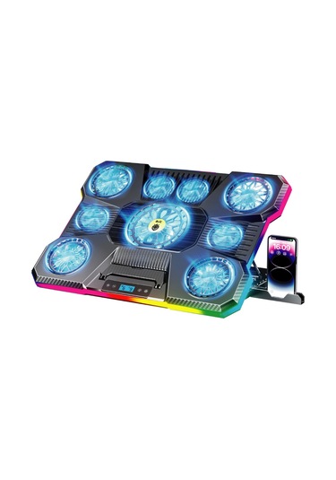 Ayarlanabilir Kademeli 9 Fanlı Telefon Tutacaklı Dizüstü Bilgisayar Soğutma Fanı