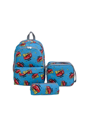 Superbag Erkek Çocuk Ilkokul Çantası Racing Araba Desenli Sırt Çantası Beslenmelik Kalemlik 3'lü Set