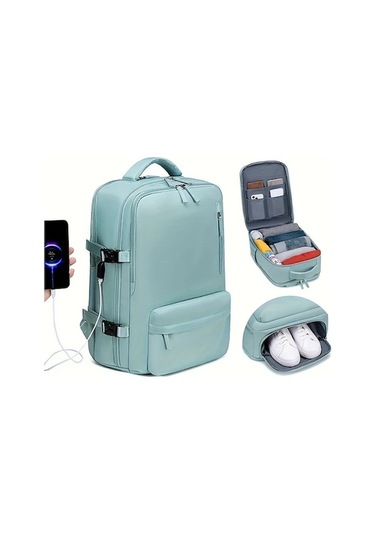 Fastbuy Yeşil Hightower Büyük Kapasiteli Seyahat Sırt Çantası Ayakkabı Bölmeli Şarj Portlu 15.6 İnç Laptop Çantası Açık Yeşil
