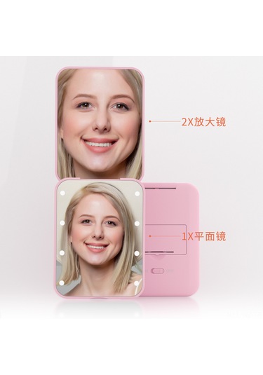 Wezone Led Işıklı 8 Led'li Elden Taşınabilir Katlanabilir Makyaj Aynası, 2x Büyütme Özelliği, Pilli, Pembe Hediyelik Ayna