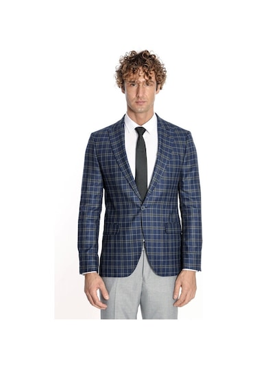 Ekose Lacivert Erkek Ceket 001