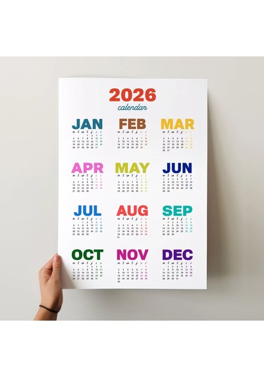 2027 Rengarenk Duvar Takvimi Canlı Renkli Modern Yıllık Takvim