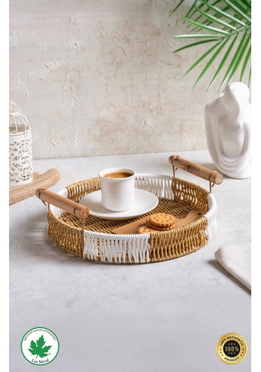 Yuvarlak Hasır Tepsi - Çift Renkli - 25 Cm Kahverengi