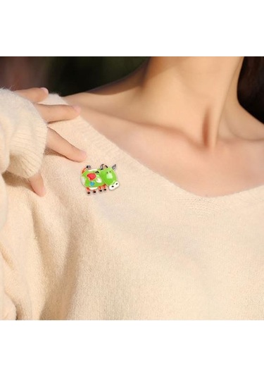 Kahverengi Talos Unisex Güzel Inek Sığır Broş Parti Pin Elbise Dekorasyon Takı Hediye