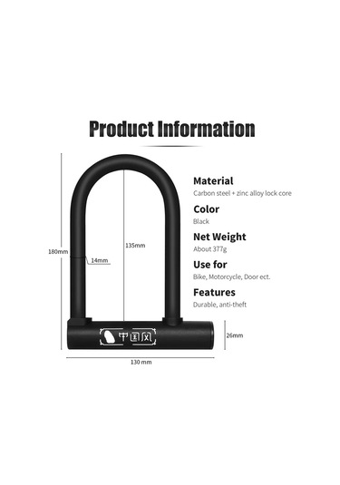 Batı Bisiklet Bisiklet U Kilidi Dayanıklı Çinko Alaşımı Mtb Yol Bisikleti Asma Kilit Anti-hırsızlık Emniyet Kilidi Motosiklet E-bisiklet Bisiklet Aksesuarları Siyah