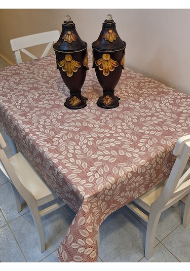 Elyaflı Pvc Muşamba - Desenli Silinebilir Masa Örtüsü Krem Fnt1248 Bordo