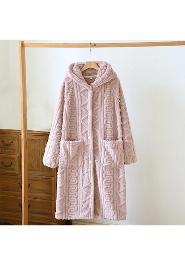 Kadın Bornoz Flanel Düğmeli Kışlık Sabahlıklar Kadınlar İçin Kırmızı