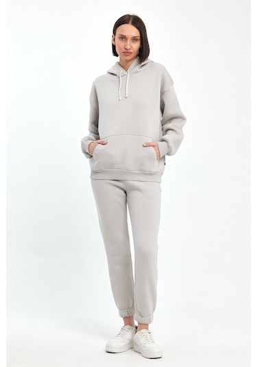 Odda Kadın Kapüşonlu Şardonlu Sweatshirt Gri