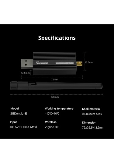 Vkemall Sonoff Zbdongle-e Zigbee 3.0 Usb Anahtarı: Ev Otomasyonu Ağ Geçidi, Çeşitli Zigbee Cihazlarını Yerel Kontrol, Alüminyum Gövde, Antenli, Siyah