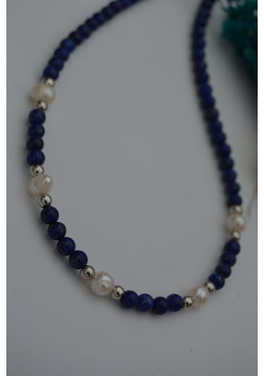 Stoneage Lapis Lazuli Ve Incili Kadın Kolye Beyaz