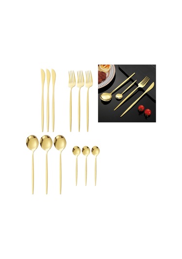 12 Parça Sofra Takımı Kaşık Bıçak Çatal Parlak 410 Paslanmaz Çelik Çatal Bıçak Takımı Ev Restoran İçin Altın