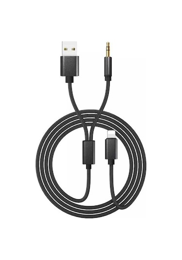 Go Des GAC-306 2 in 1 Aux Kablo Lightning to 3.5 mm & USB Ses Kablousu - ZORE-220419