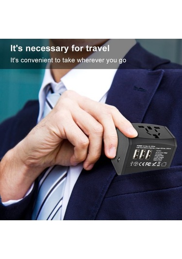 Sandwich Siyah Seyahat Evrensel Adaptörü - 2usb + Type-c Çevirici, Taşınabilir, 100-250v, 6a, 1200w Güçlü Performanslı Seyahat